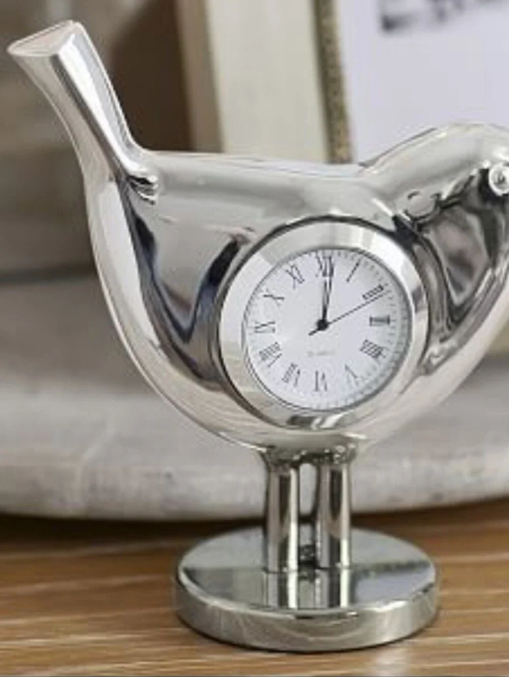Pottery Barn Silver Bird Table Clock